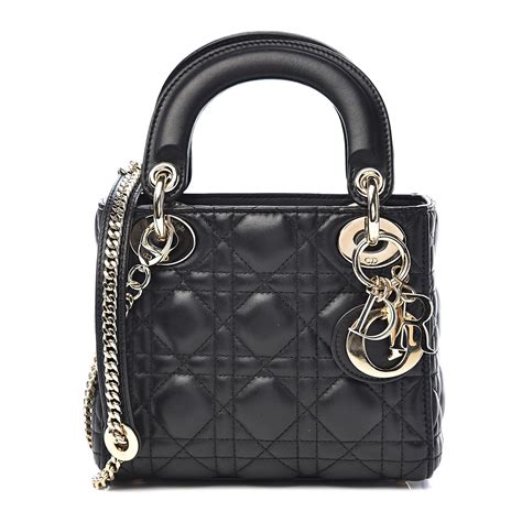 dior lady dior lambskin mini black|CHRISTIAN DIOR Lambskin Cannage Beaded .